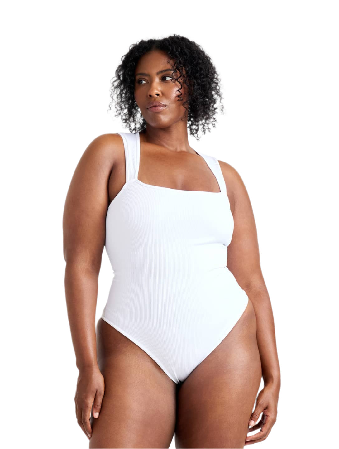 Prążkowane Body Modelujące z Kwadratowym Dekoltem