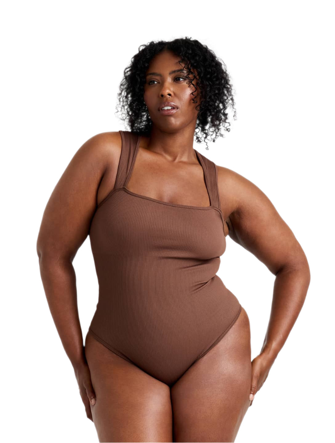 Prążkowane Body Modelujące z Kwadratowym Dekoltem