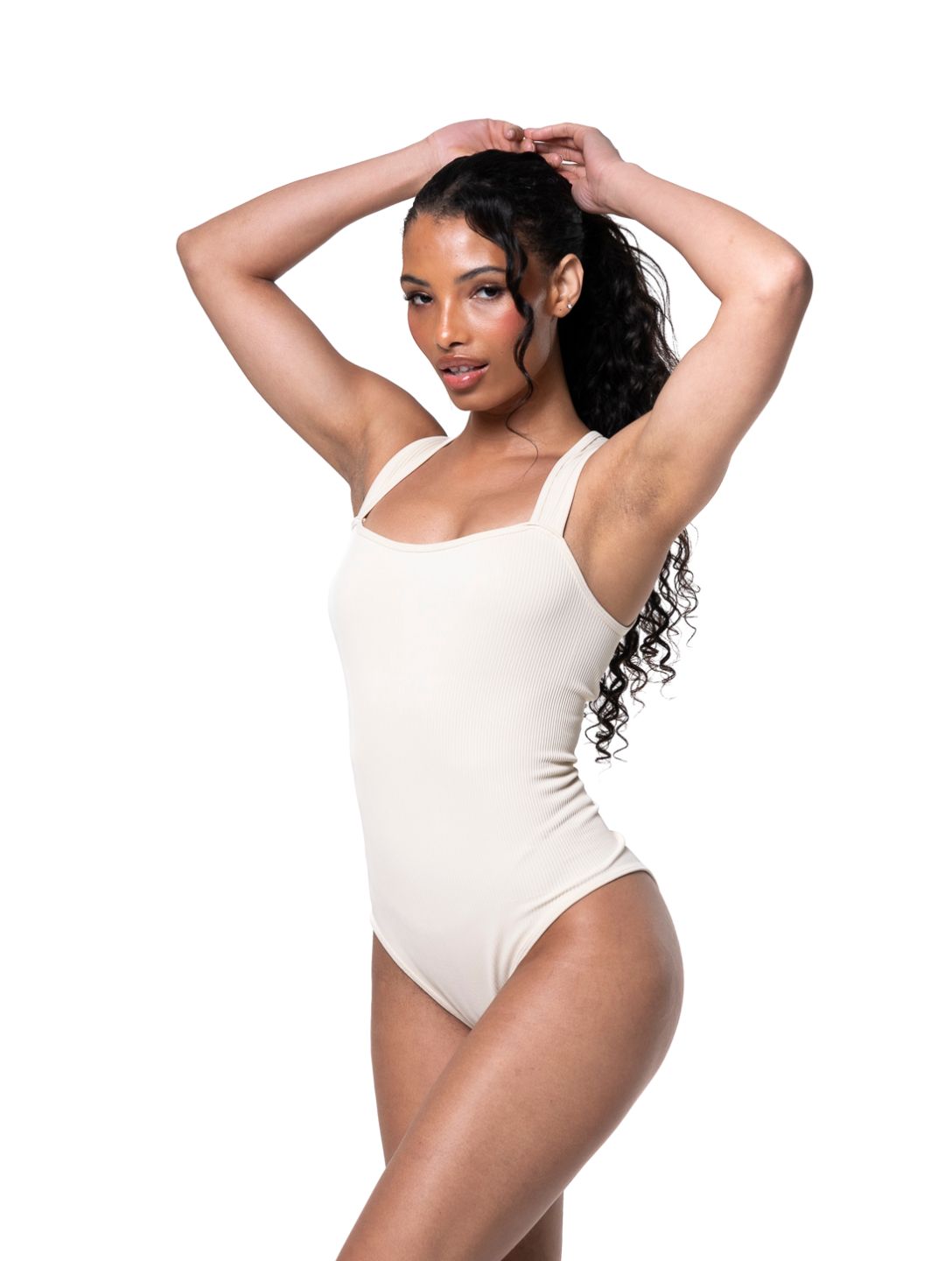 Prążkowane Body Modelujące z Kwadratowym Dekoltem