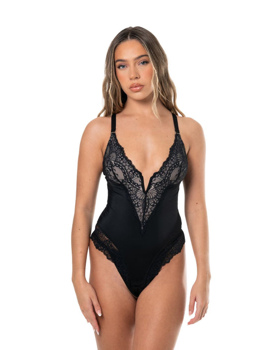 Półkoronkowe Modelujące Body z dekoltem w kształcie litery V