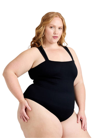 Prążkowane Body Modelujące z Kwadratowym Dekoltem