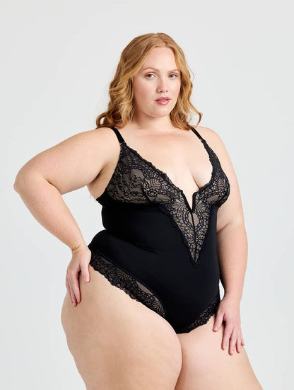 Półkoronkowe Modelujące Body z dekoltem w kształcie litery V