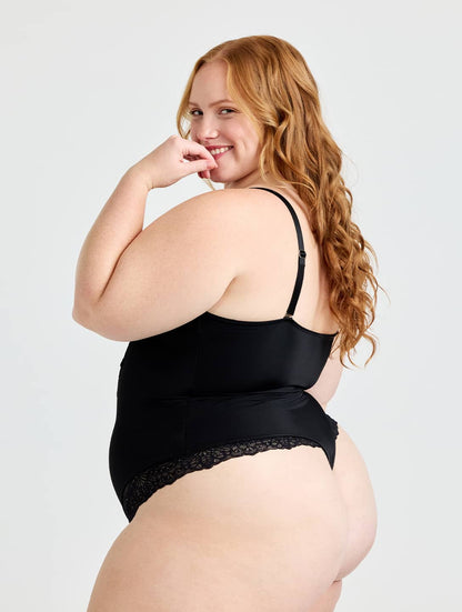 Półkoronkowe Modelujące Body z dekoltem w kształcie litery V