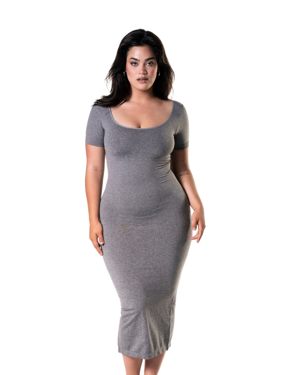 Sukienka Midi Bodycon Shapewear z Krótkimi Rękawami i Rozcięciem