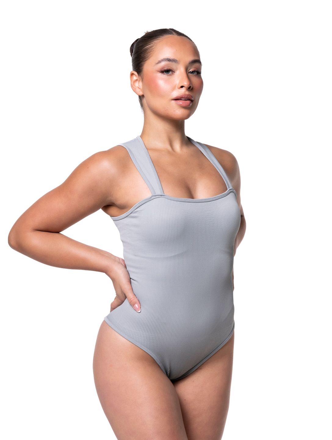Prążkowane Body Modelujące z Kwadratowym Dekoltem