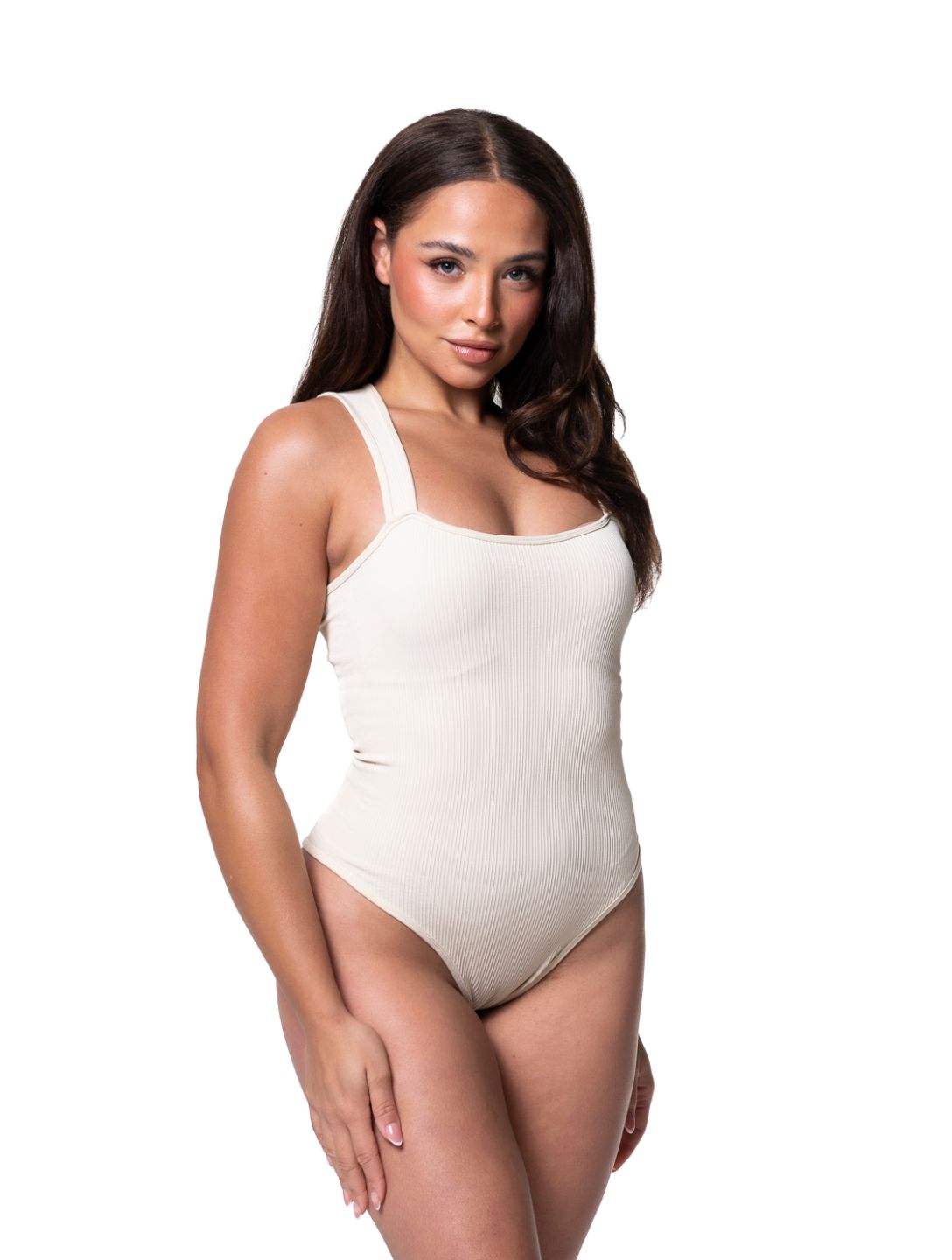Prążkowane Body Modelujące z Kwadratowym Dekoltem