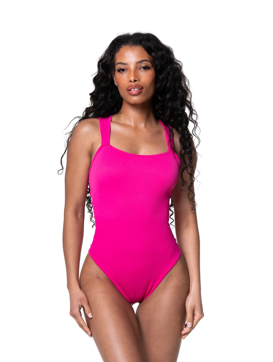 Prążkowane Body Modelujące z Kwadratowym Dekoltem