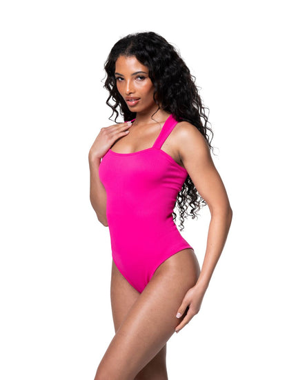 Prążkowane Body Modelujące z Kwadratowym Dekoltem