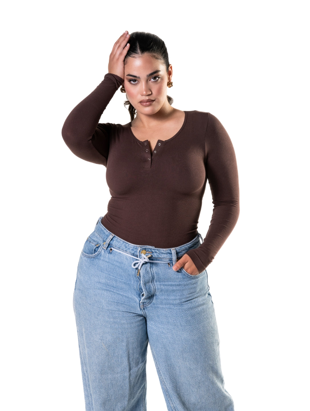 Bezszwowy bodysuit z długim rękawem i stringami